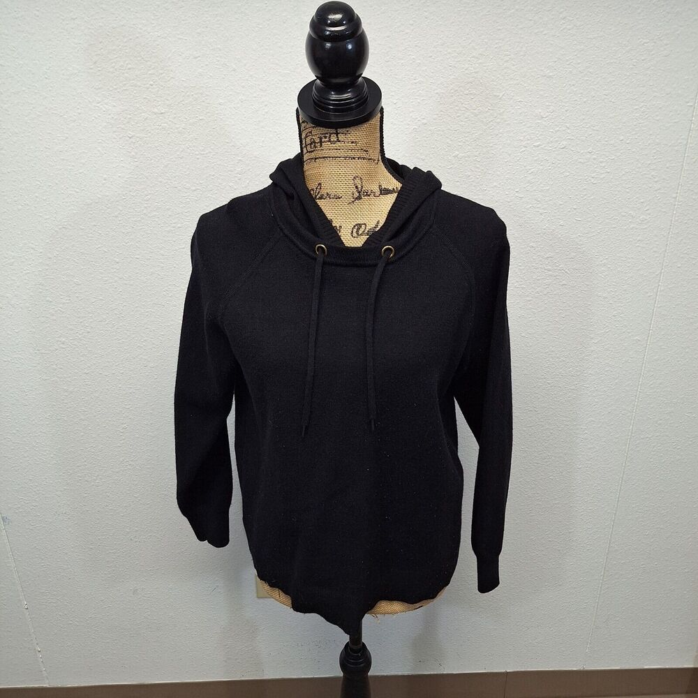 Anthropologie Moth Unwind Hooded Sweater Pullover Stretch Black Women's Sz XS